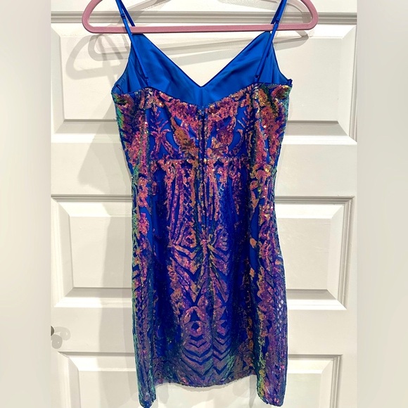 City Studio Blue and Gold Patterned Mini Dress - Picture 2 of 9